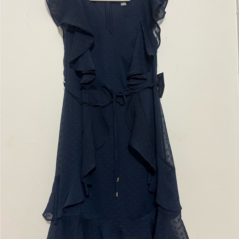 Tommy Hilfiger Blue Asymmetrical Ruffled Midi Dress